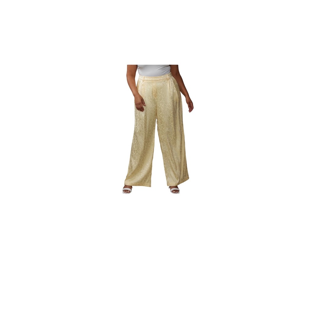 NY&C Wide Leg Palazzo Pants High Waist Gold Animal Print‎ Trousers Size 2X